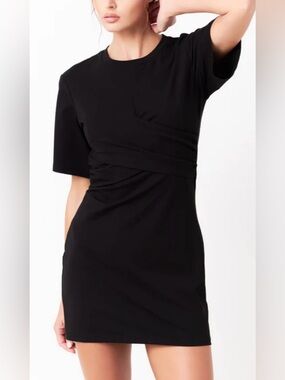 Grey Lab Twist Detail Knit Mini Dress Black Size S NWOT Stretch Short Sleeve